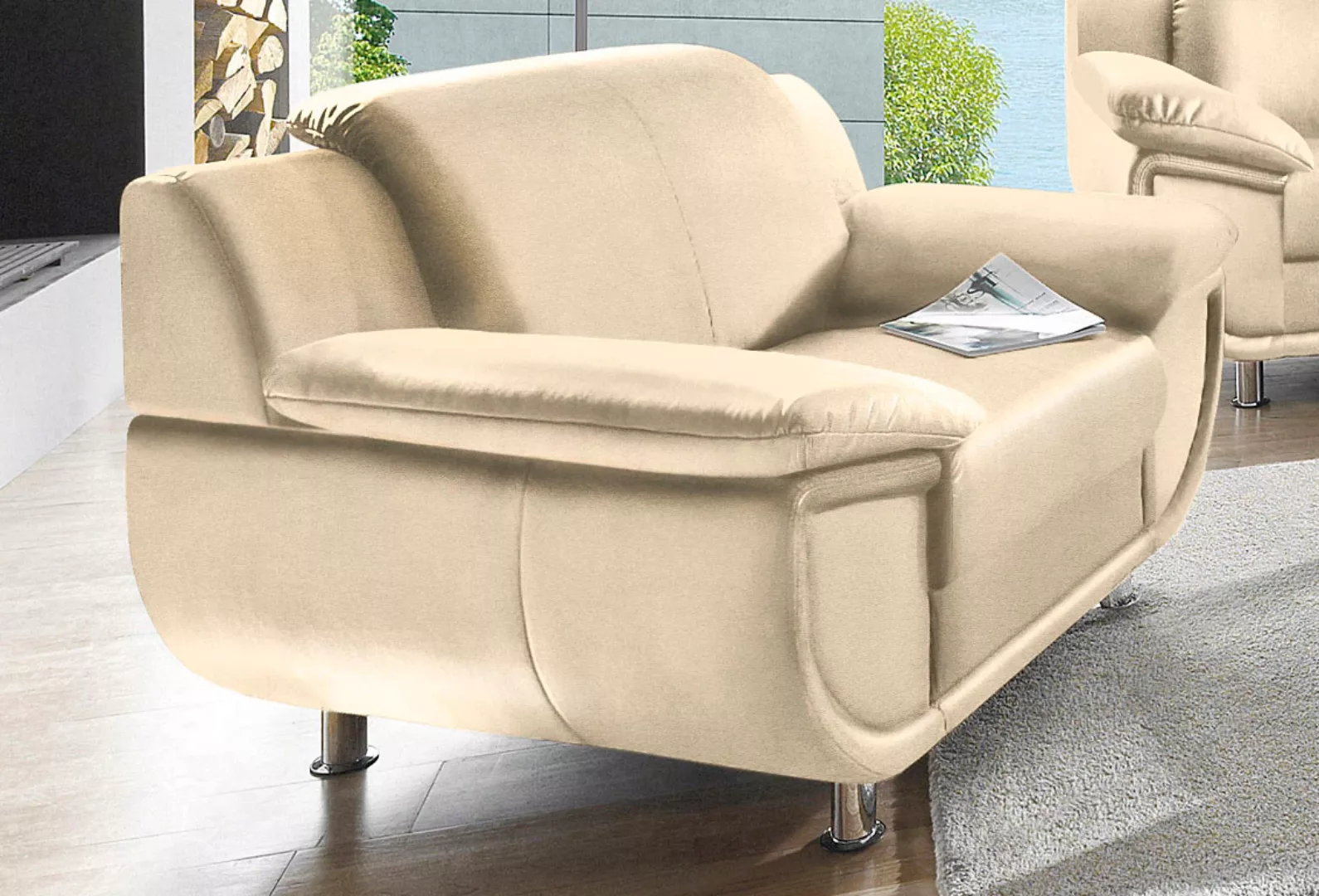 TRENDMANUFAKTUR Sessel "Rondo, Breite 121 cm, breite Armlehnen, Füße chromf günstig online kaufen