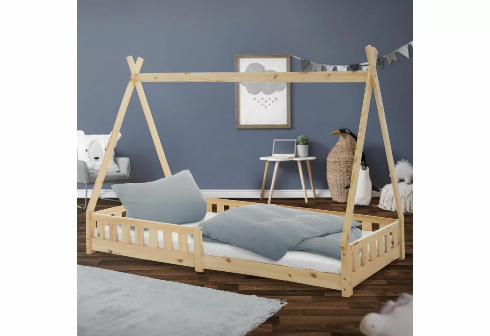 ML-DESIGN Kinderbett Hausbett mit Rausfallschutz und Lattenrost Massivholz, günstig online kaufen