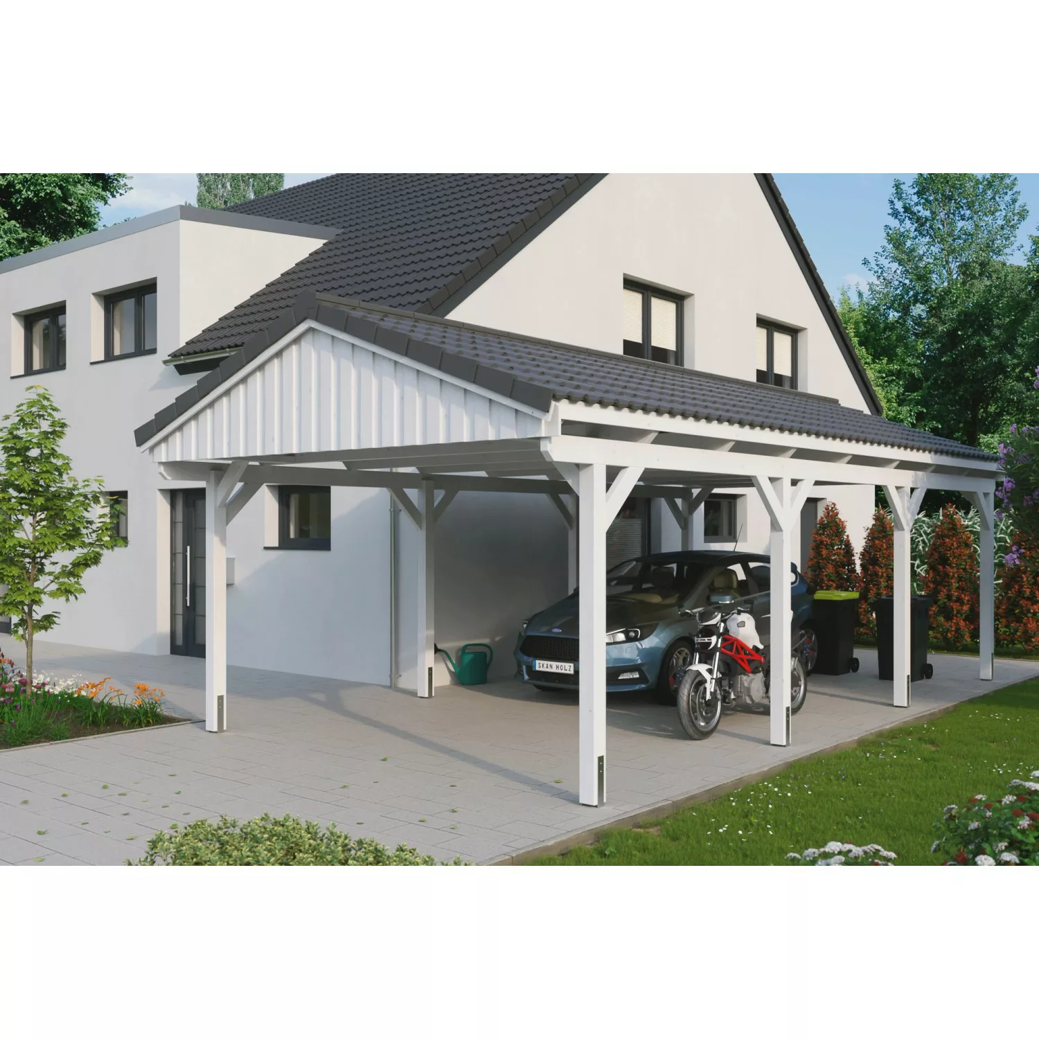 Skan Holz Carport Fichtelberg 423 cm x 808 cm Dachlattung Weiß günstig online kaufen