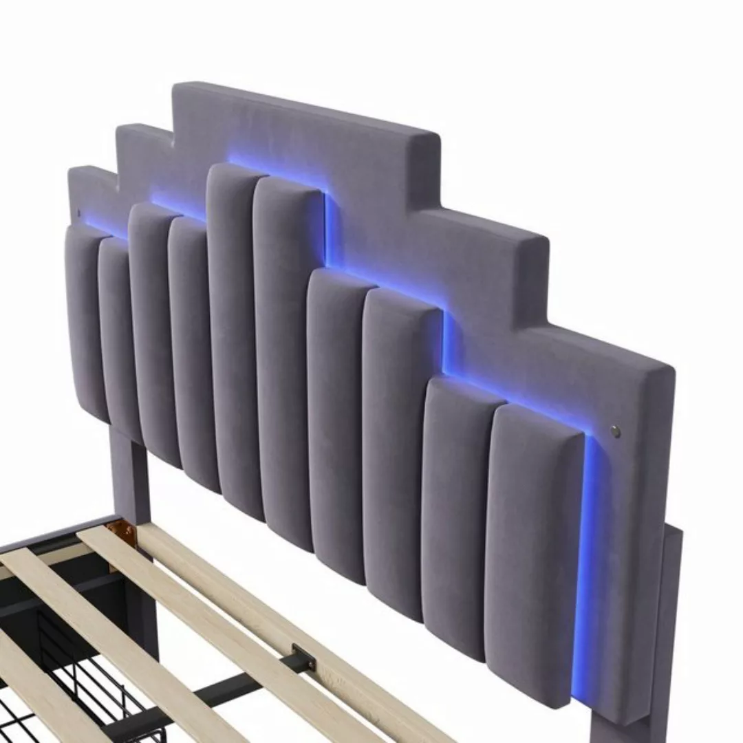 OKWISH Polsterbett Doppelbett mit LED-Licht und Stauraumschubladen (140 x 2 günstig online kaufen