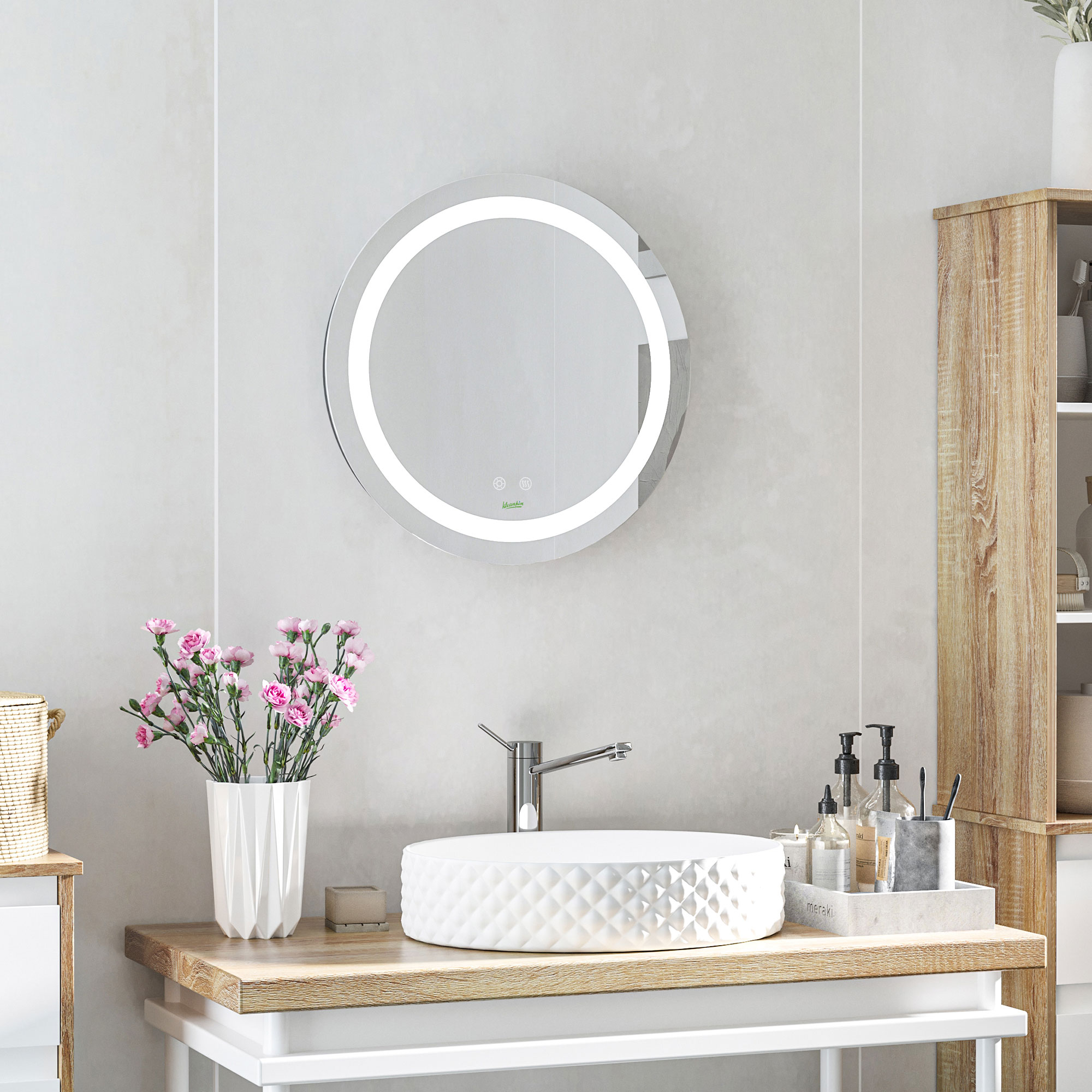 kleankin Badezimmerspiegel, Ø50 cm Badspiegel mit LED Beleuchtung, Dimmbar günstig online kaufen