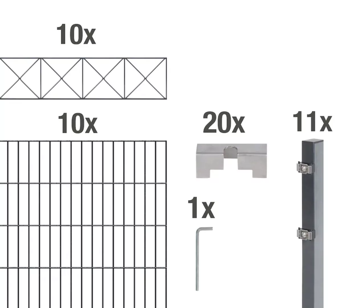 Alberts Doppelstabmattenzaun "Nexus", anthrazit, Höhe: 100-160cm, Gesamtlän günstig online kaufen