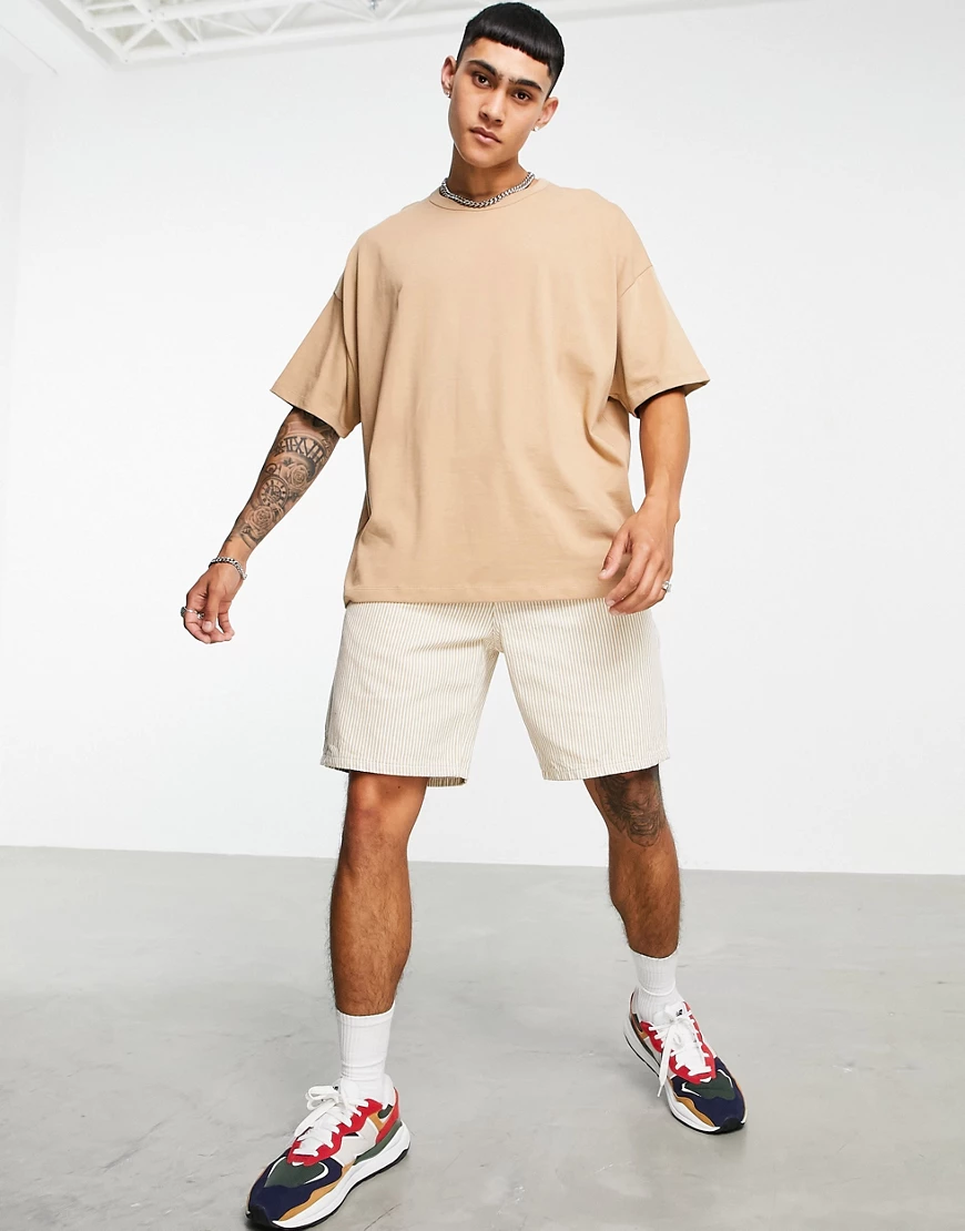 ASOS DESIGN – Schweres Oversize-T-Shirt aus Bio-Baumwolle in Beige-Neutral günstig online kaufen