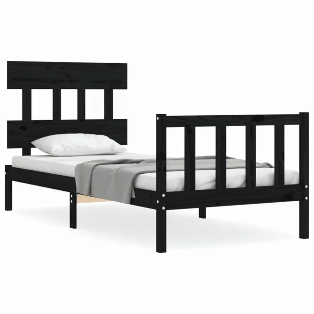 vidaXL Bettgestell Massivholzbett mit Kopfteil Schwarz 90x200 cm Bett Bettg günstig online kaufen