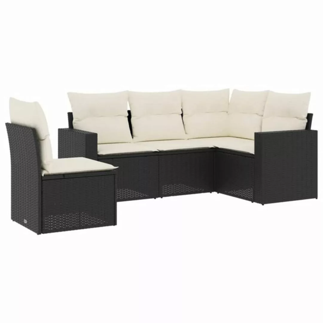 vidaXL Loungesofa 5-tlg. Garten-Sofagarnitur mit Kissen Schwarz Poly Rattan günstig online kaufen