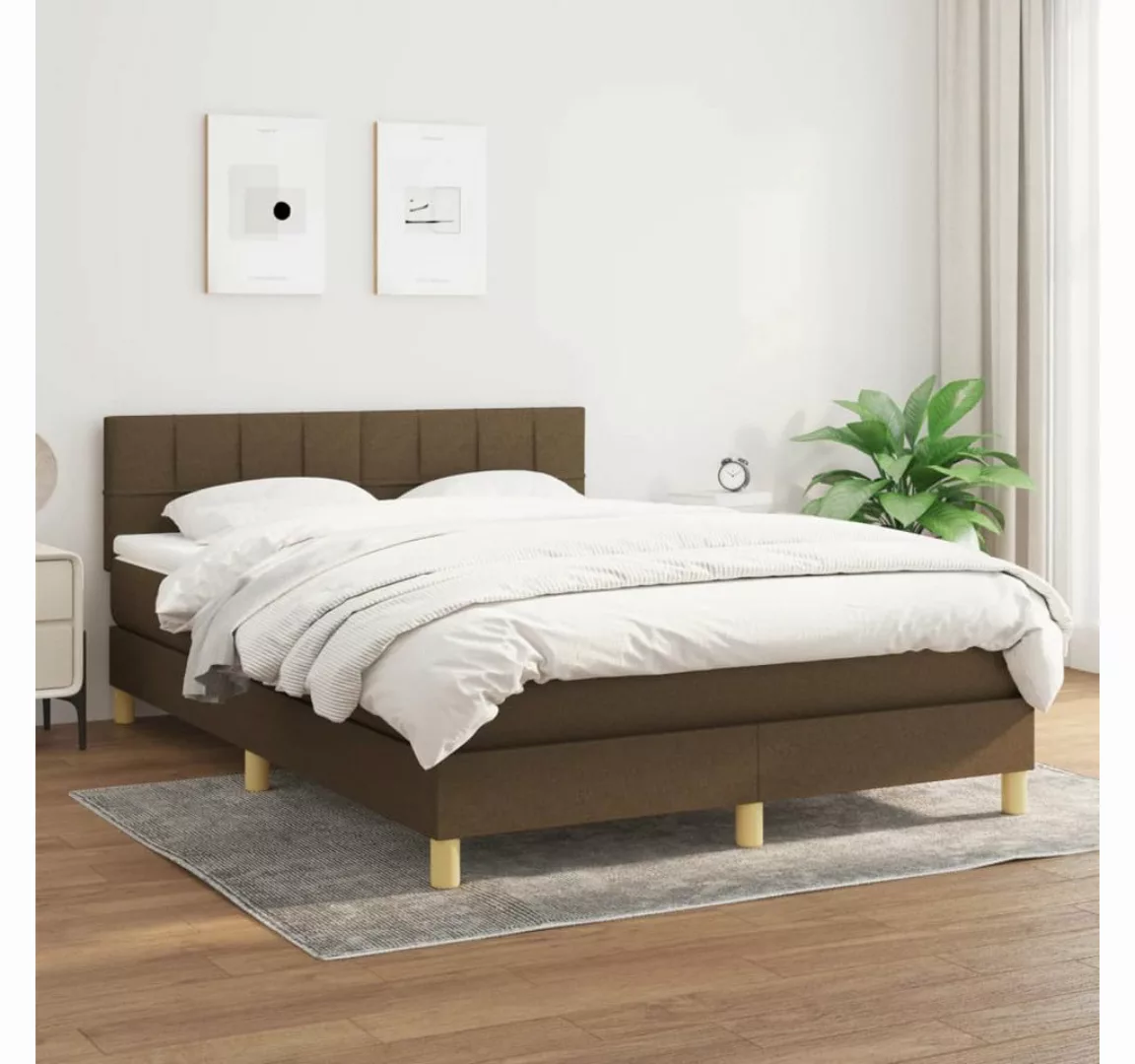 vidaXL Boxspringbett Boxspringbett mit Matratze Dunkelbraun 140x200 cm Stof günstig online kaufen