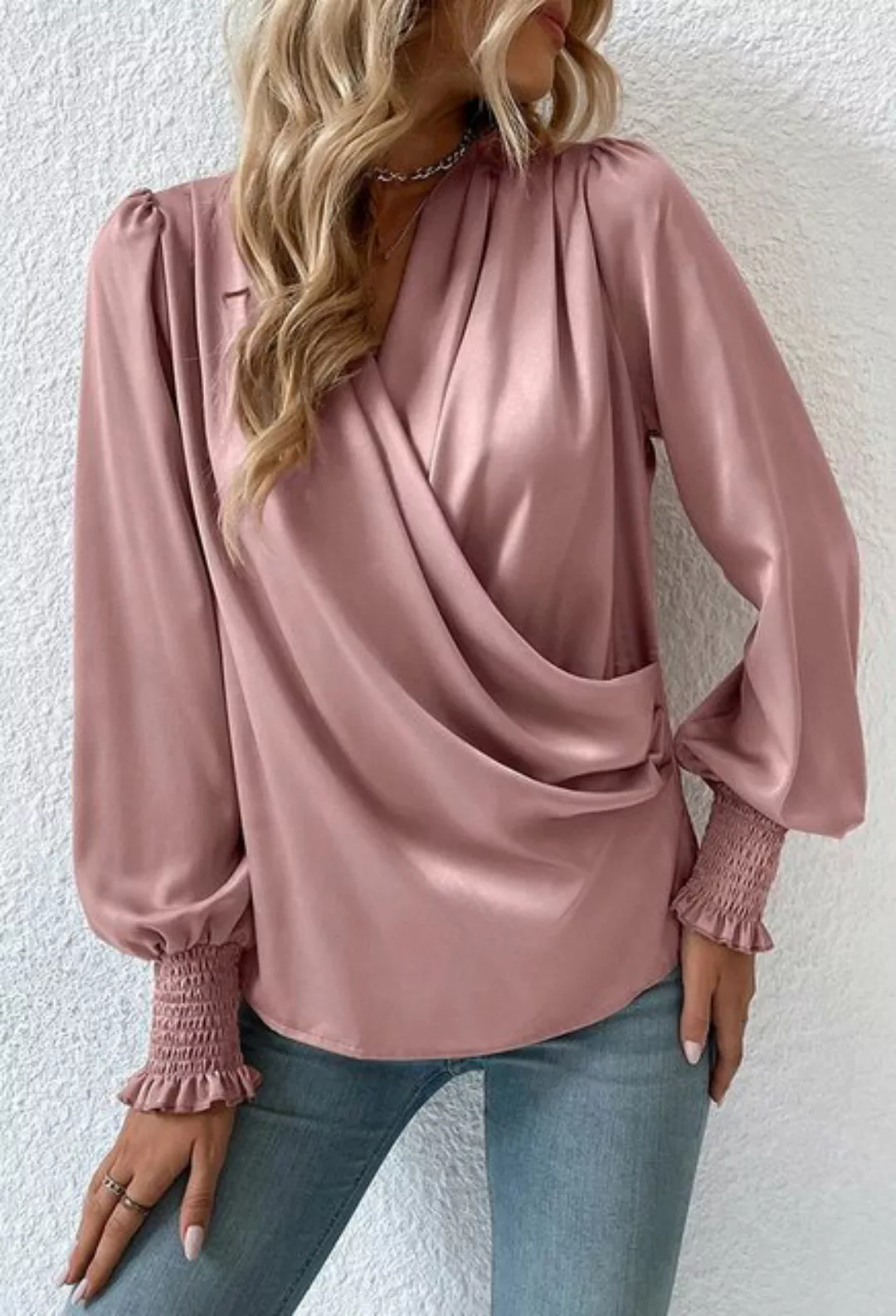 CHENIN Hemdbluse Schlupfblusen V-Ausschnitt Pullover Top Solide Farbe Tempe günstig online kaufen