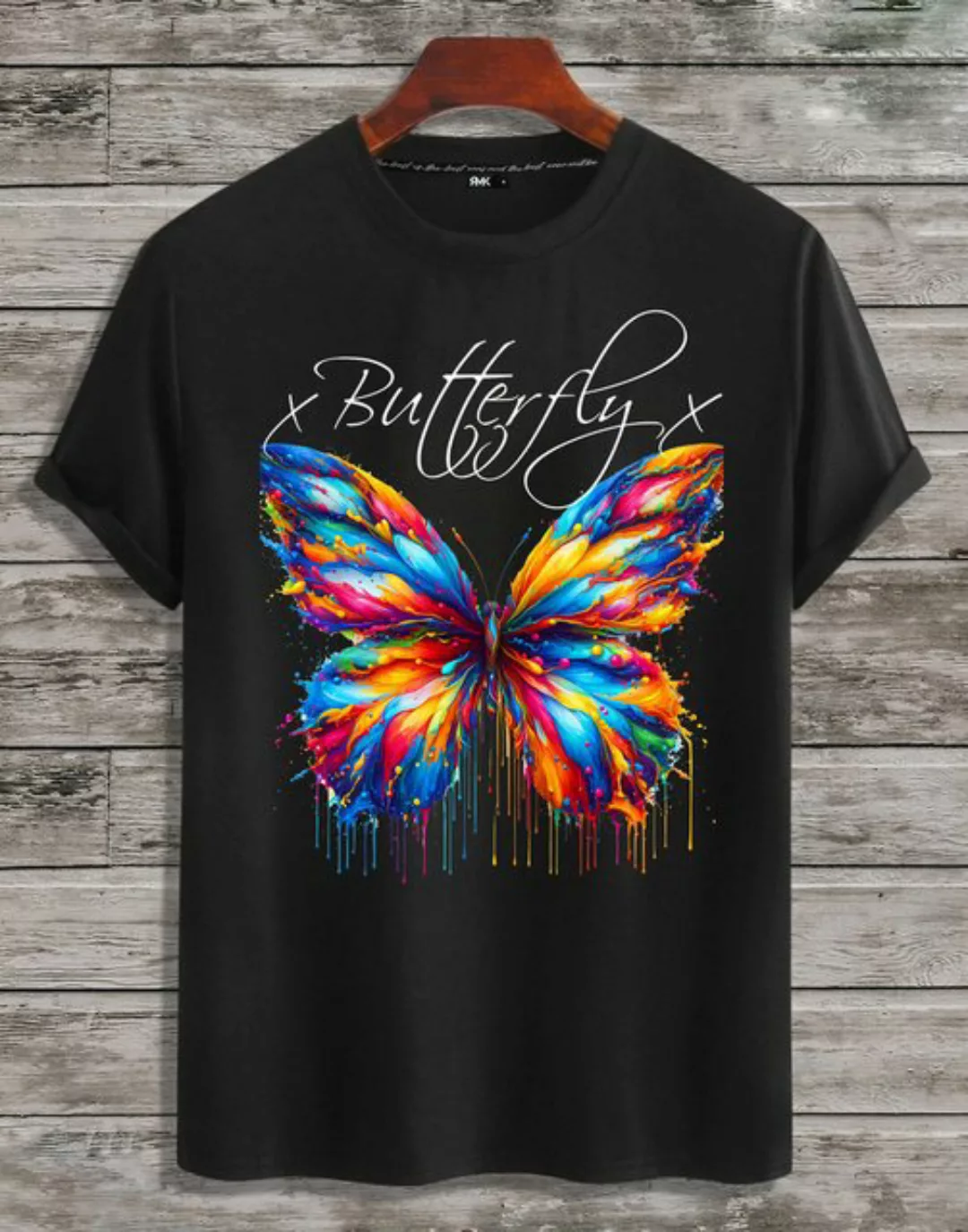 RMK T-Shirt Herren Shirt Basic Rundhals mit Butterfly Regenbogen Schmetterl günstig online kaufen