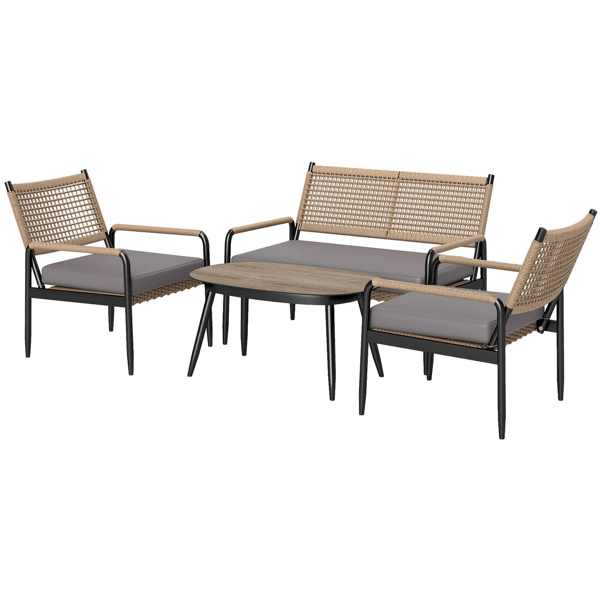 Outsunny Gartenmöbel Set aus Polyrattan Lounge-Set mit 2er Sofa Sessel Glas günstig online kaufen