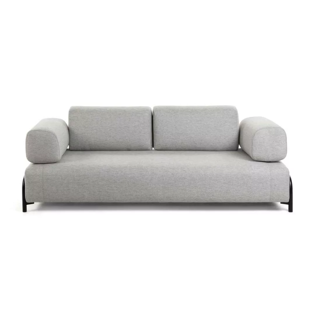 Dreier Sofa in Hellgrau Webstoff modern günstig online kaufen