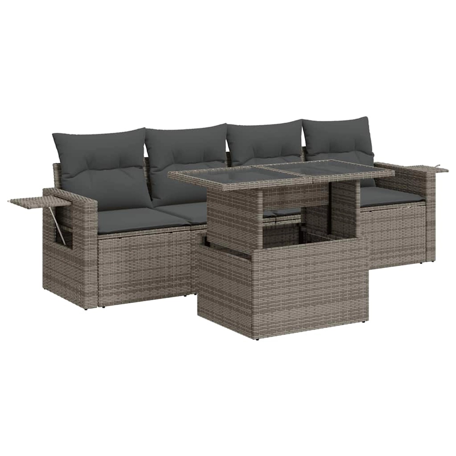 vidaXL 5-Tlg Garten-Sofagarnitur mit Kissen Grau Poly Rattan 3326401 günstig online kaufen