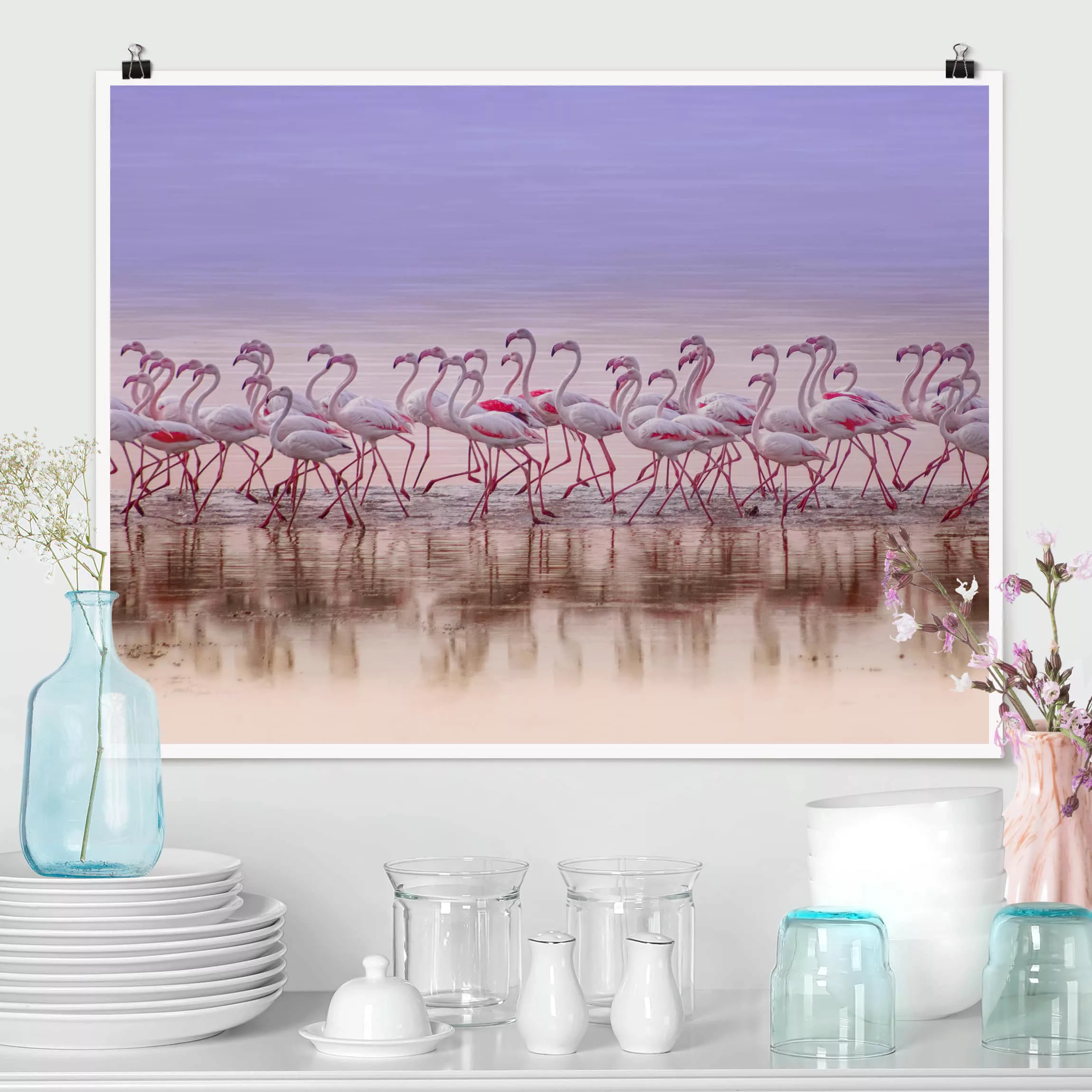 Poster Tiere - Querformat Flamingo Party günstig online kaufen