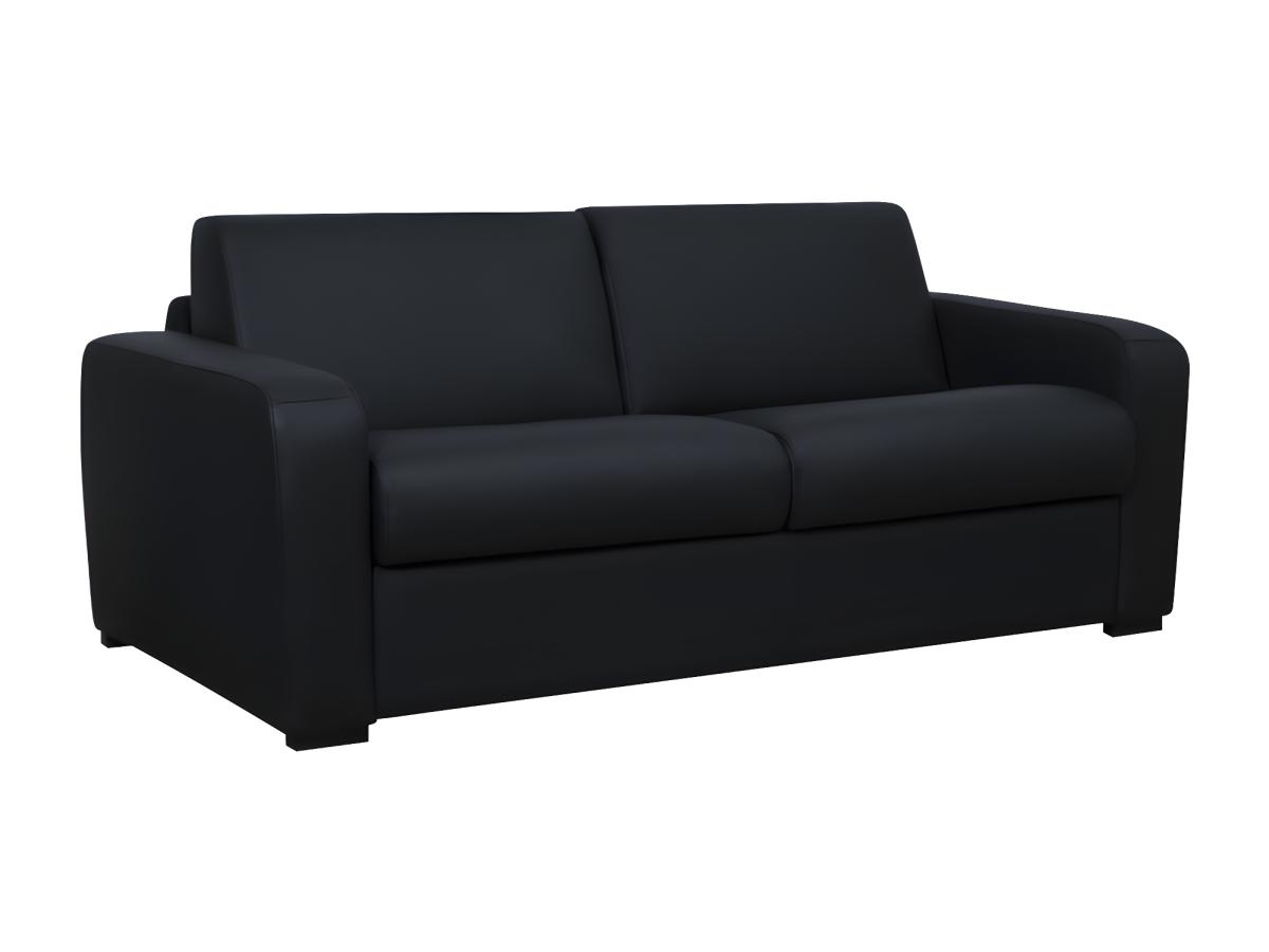 Schlafsofa mit Matratze 3-Sitzer - Matratze 22 cm - Leder - Schwarz - BEVIS günstig online kaufen