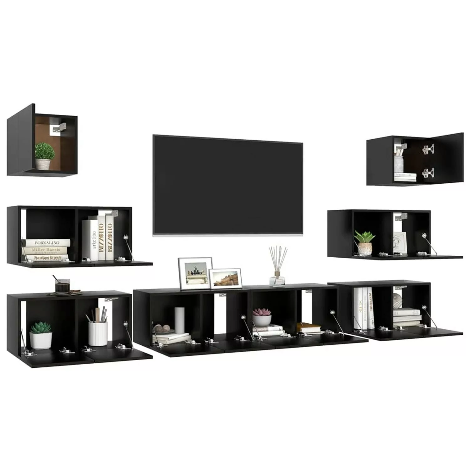 vidaXL TV-Schrank 8-tlg. TV-Schrank-Set Schwarz Holzwerkstoff (8-St) günstig online kaufen