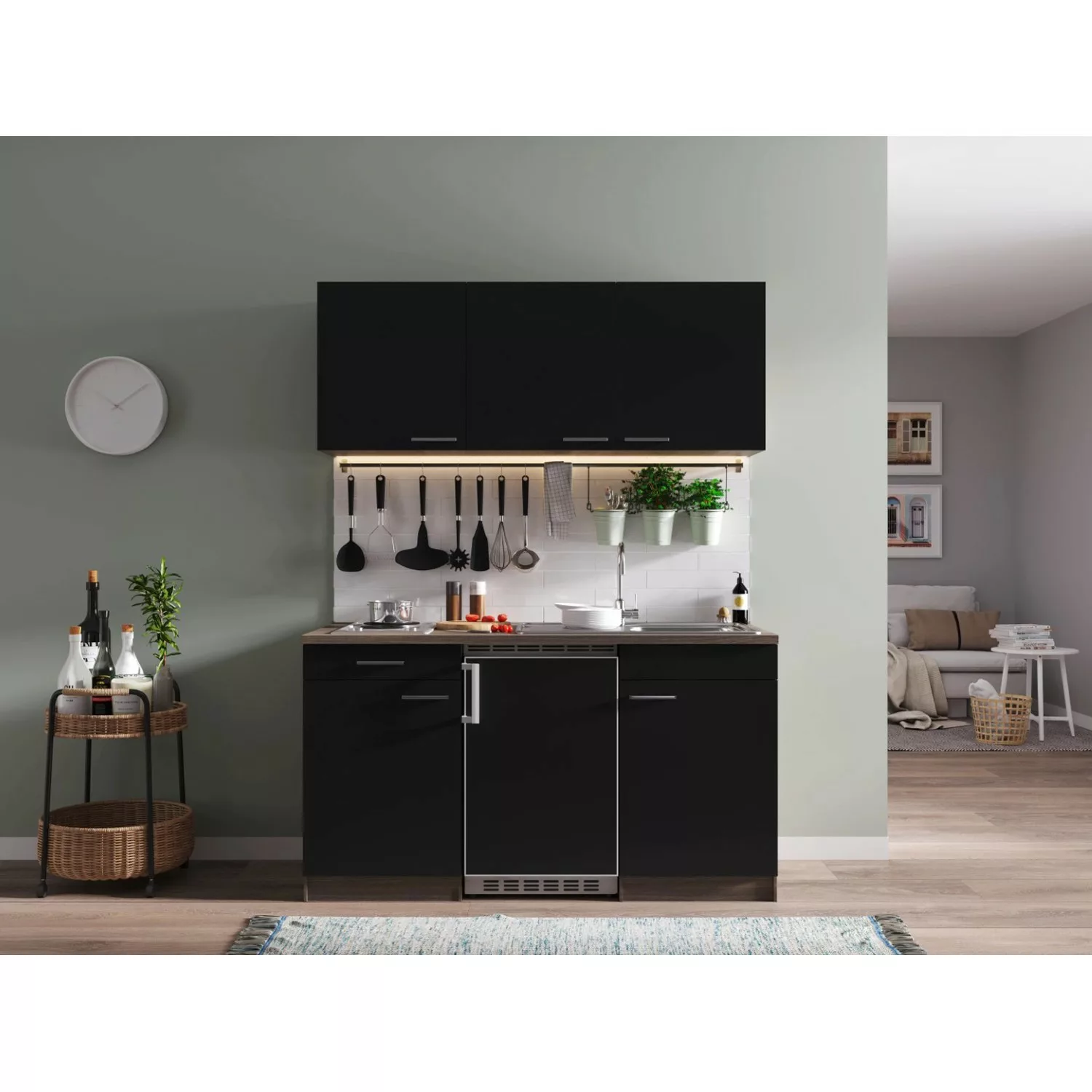 Respekta Küchenzeile KB150EYS 150 cm Schwarz-Eiche York Nachbildung günstig online kaufen