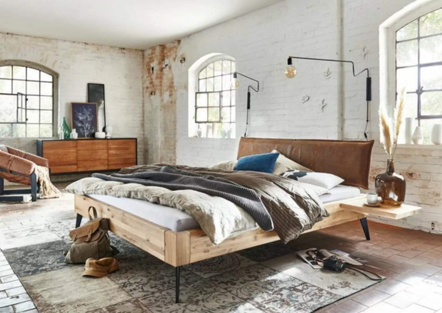 Natur24 Einzelbett Bett Tarnby 160x200cm Wildeiche Bianco mit Kopfteil und günstig online kaufen
