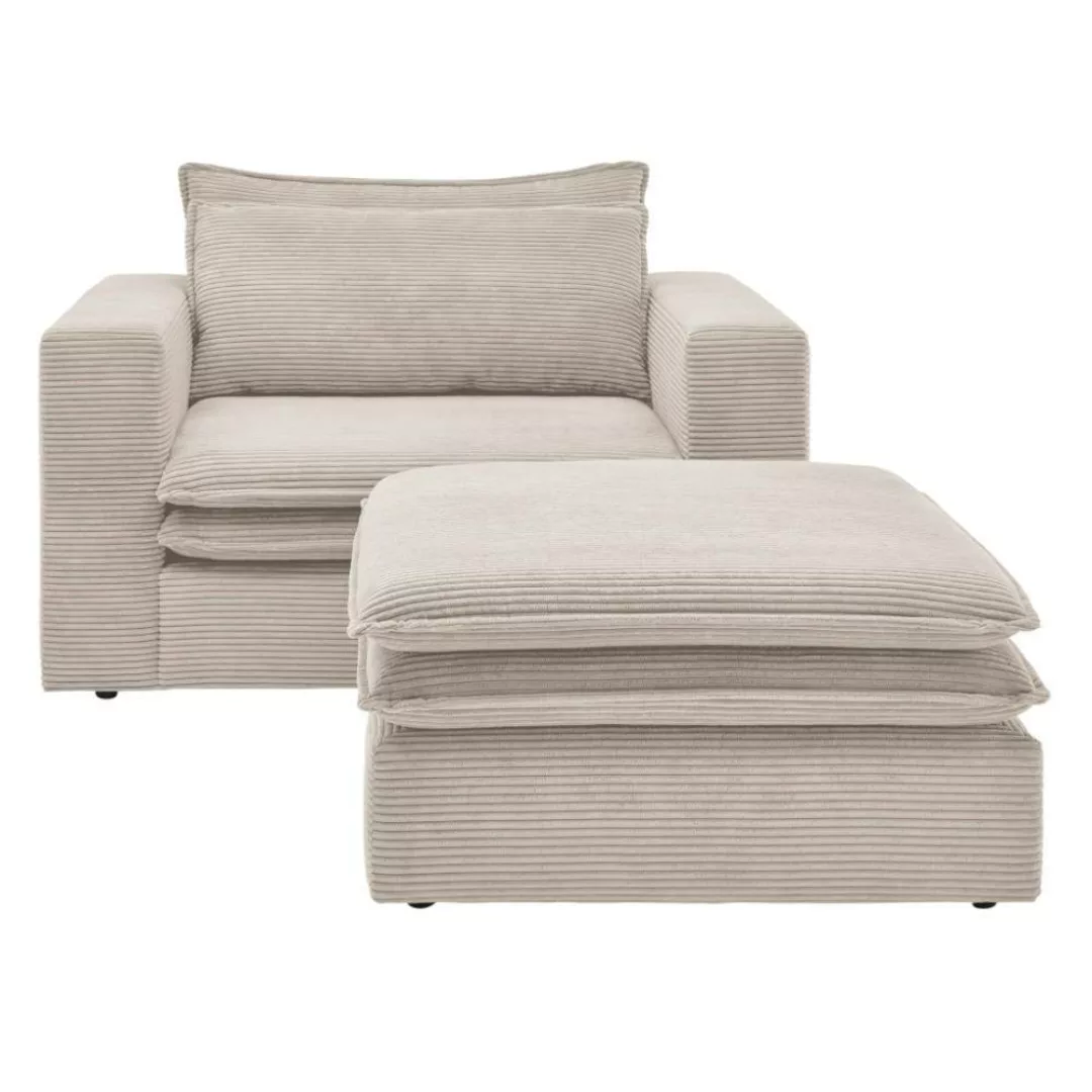 Sessel und Hocker Cord Beige in modernem Design 125 cm breit (zweiteilig) günstig online kaufen