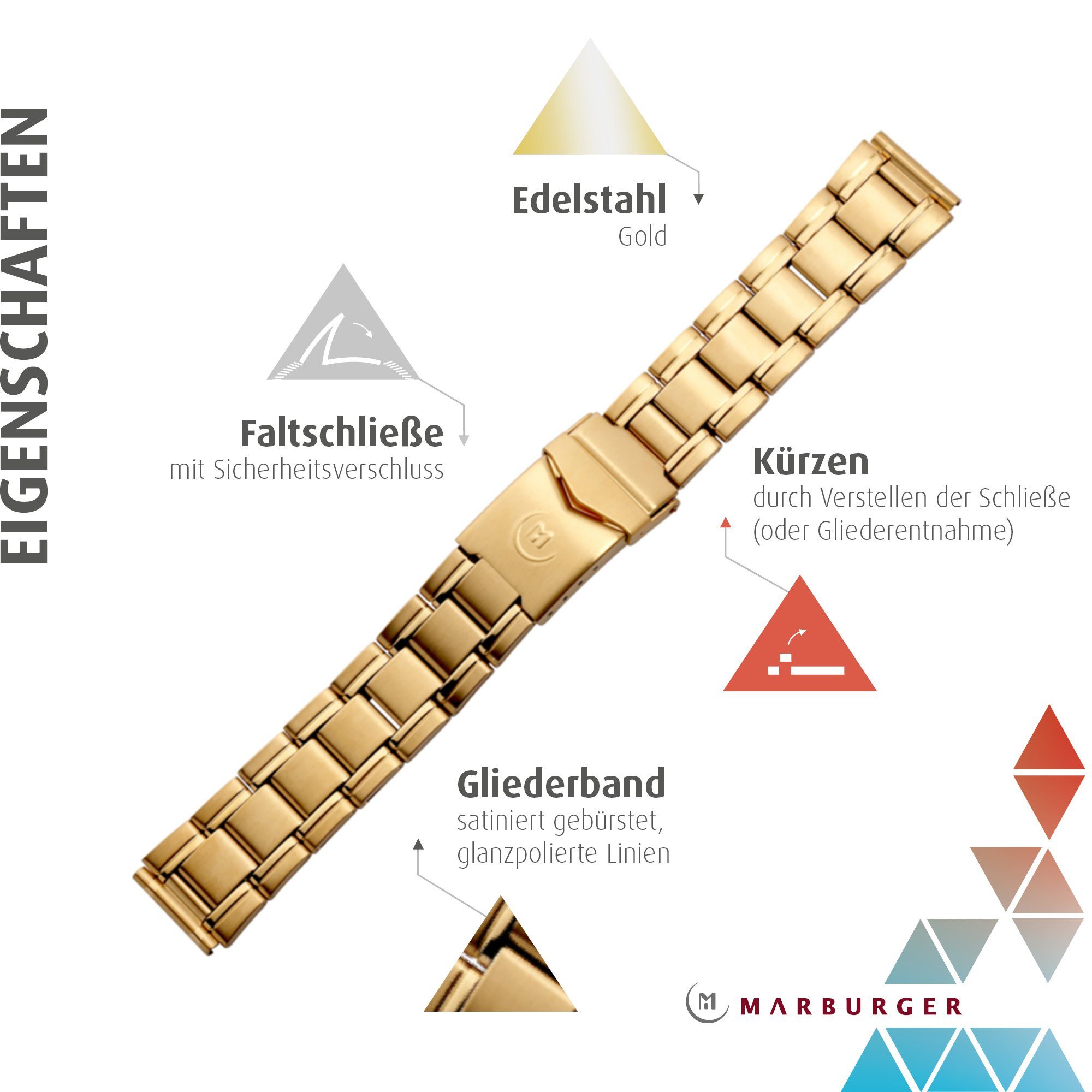 MARBURGER Uhrenarmband 18mm Edelstahl Gold günstig online kaufen