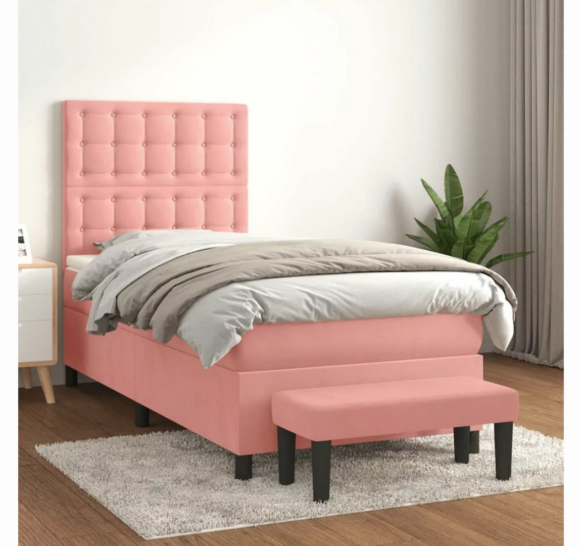 vidaXL Boxspringbett Boxspringbett mit Matratze Rosa 90x200 cm Samt Bett Be günstig online kaufen