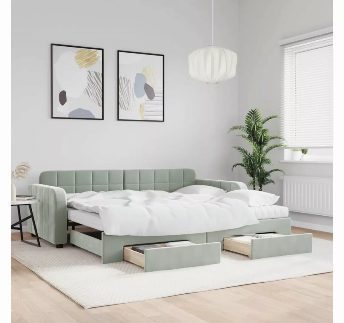 vidaXL Bett, Tagesbett Ausziehbar mit Schubladen Hellgrau 90x200 cm Samt günstig online kaufen