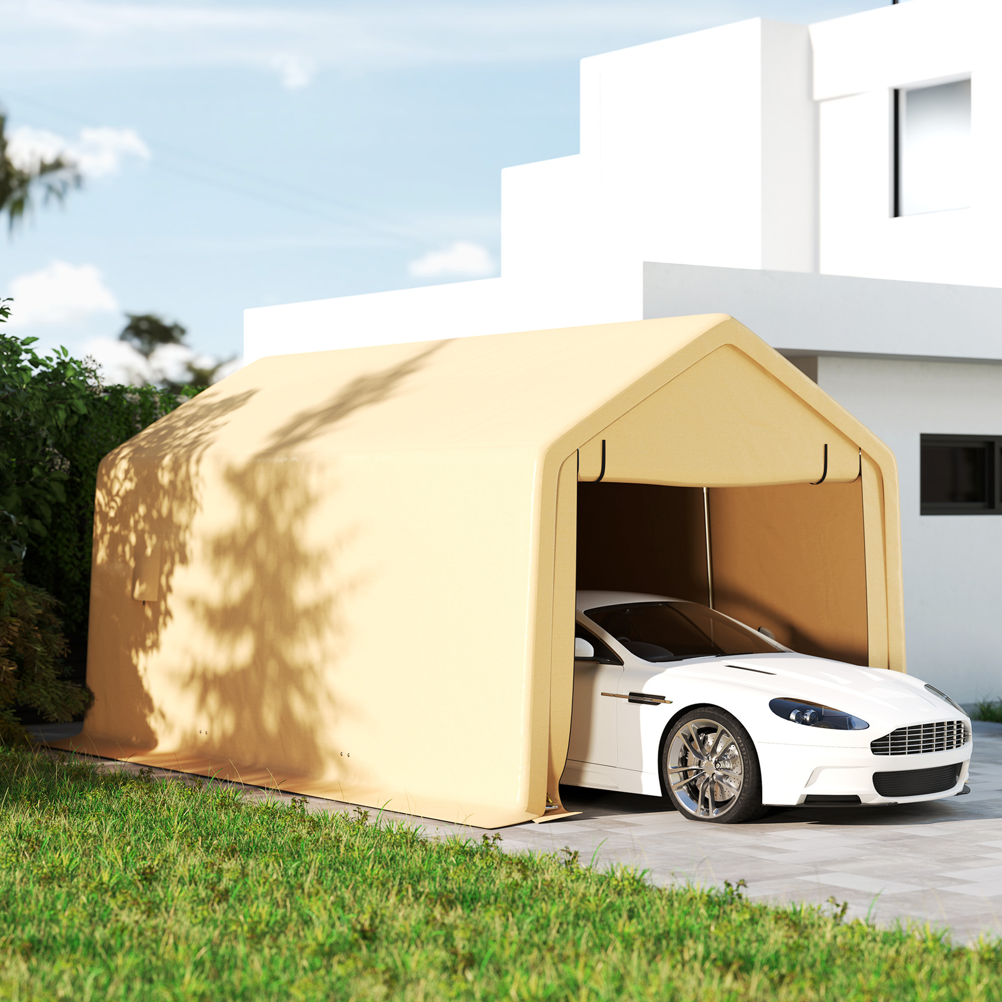 Outsunny Carport Zeltgarage 3 x 5,2 m, Außenautoparkplatz-Abdeckung, Lagerz günstig online kaufen