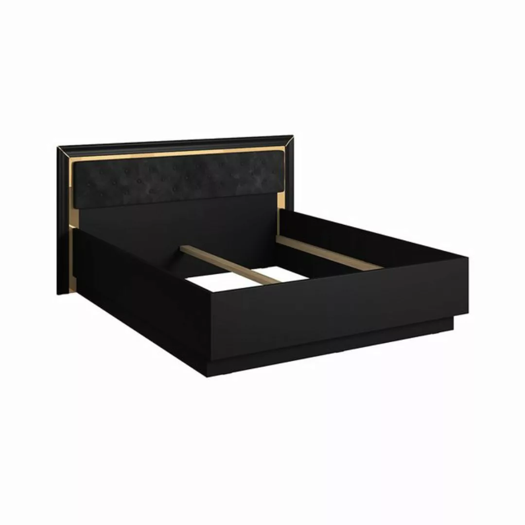 Lomadox Bett ASERI-83, Doppelbett 160x200cm, schwarz matt, goldfarbene Deta günstig online kaufen