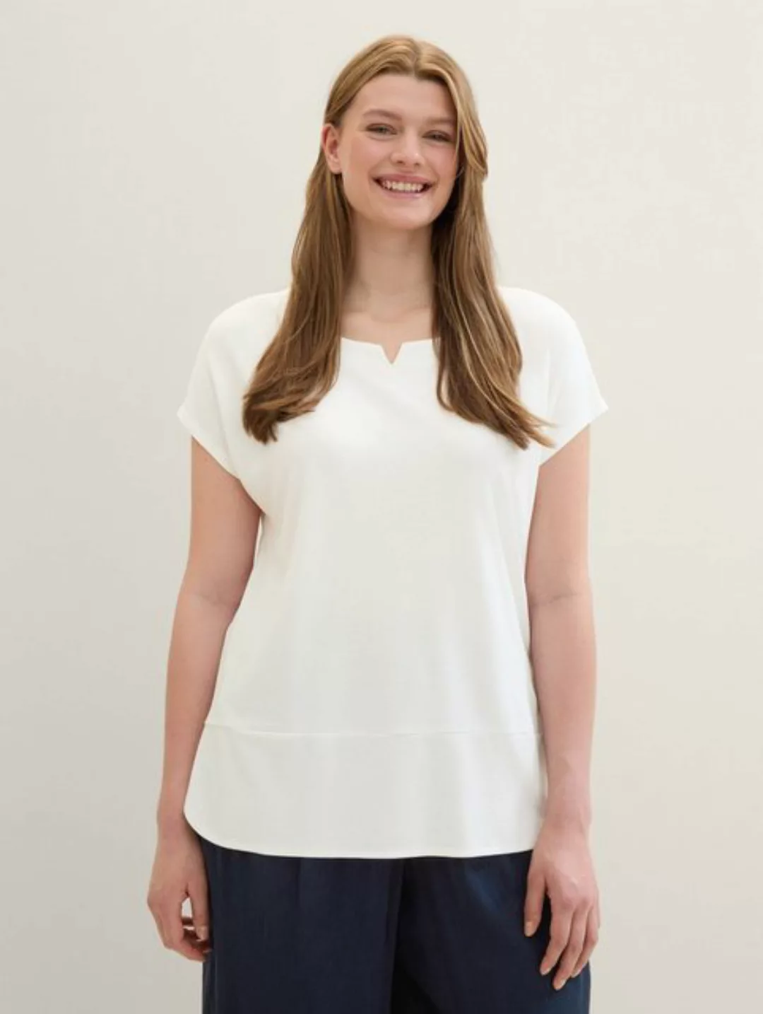 TOM TAILOR PLUS T-Shirt Plus - T-Shirt mit Materialmix günstig online kaufen