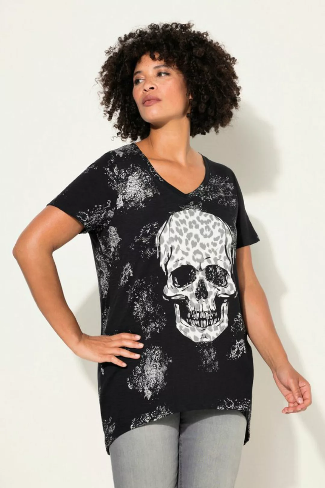 Angel of Style Rundhalsshirt T-Shirt Leo-Totenkopf V-ausschnitt Halbarm günstig online kaufen