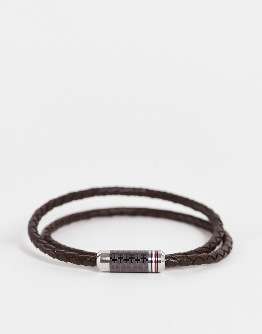 Tommy Hilfiger – Doppelarmband aus geflochtenem Leder in Braun günstig online kaufen