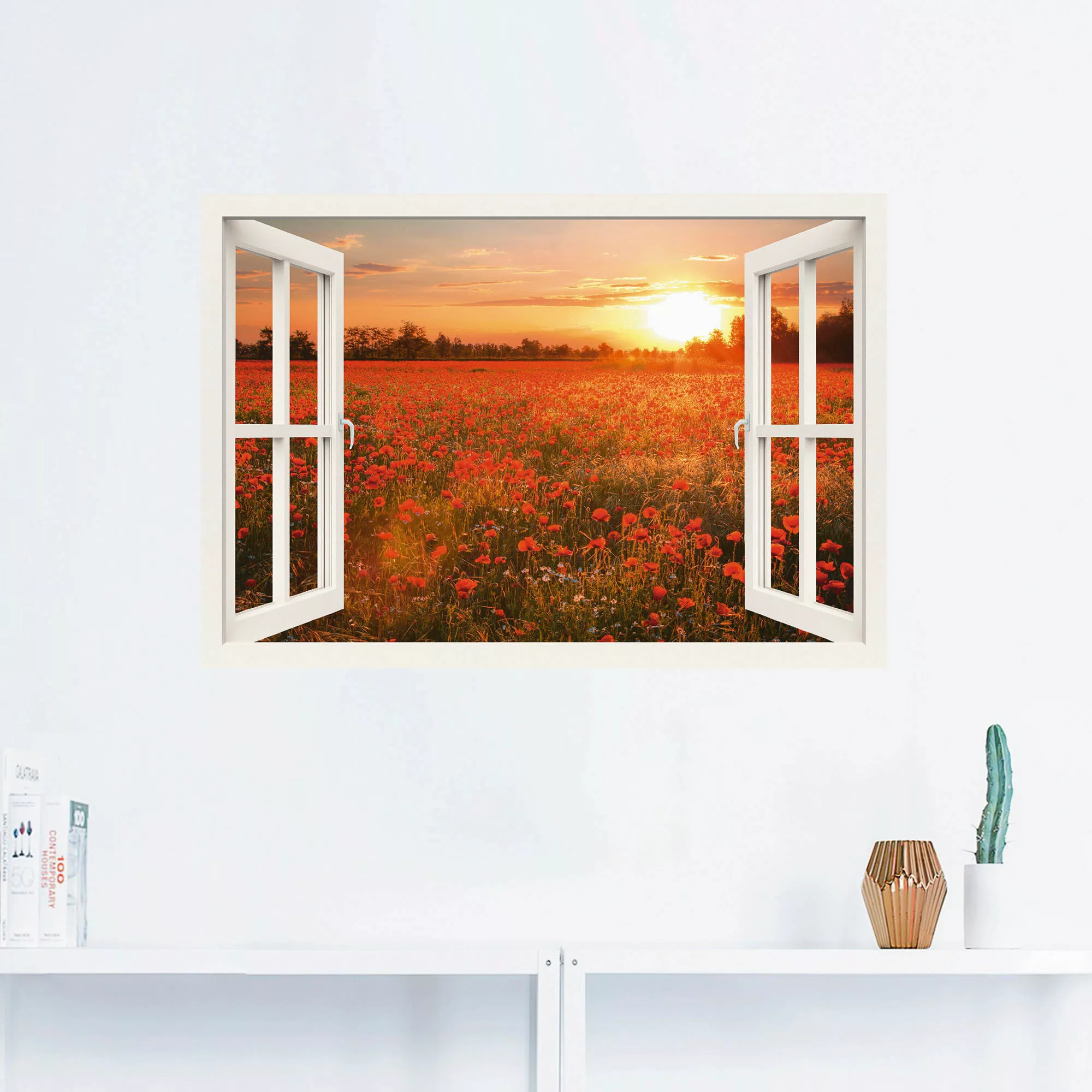Artland Wandbild "Fensterblick Mohnblumenfeld", Blumen, (1 St.) günstig online kaufen