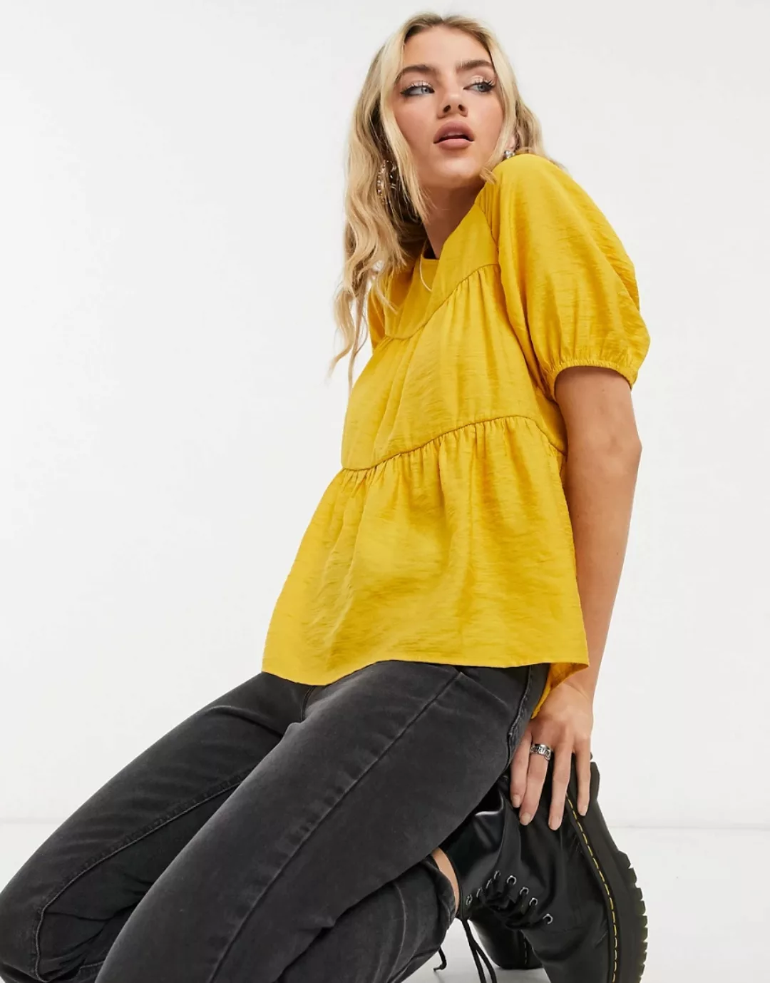 Vila – Gesmokte Bluse in Gelb günstig online kaufen