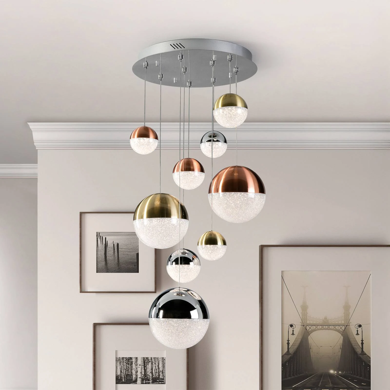 LED-Hängeleuchte Sphere, 9-fl., dimmbar, Ø 50 cm, multicolor günstig online kaufen