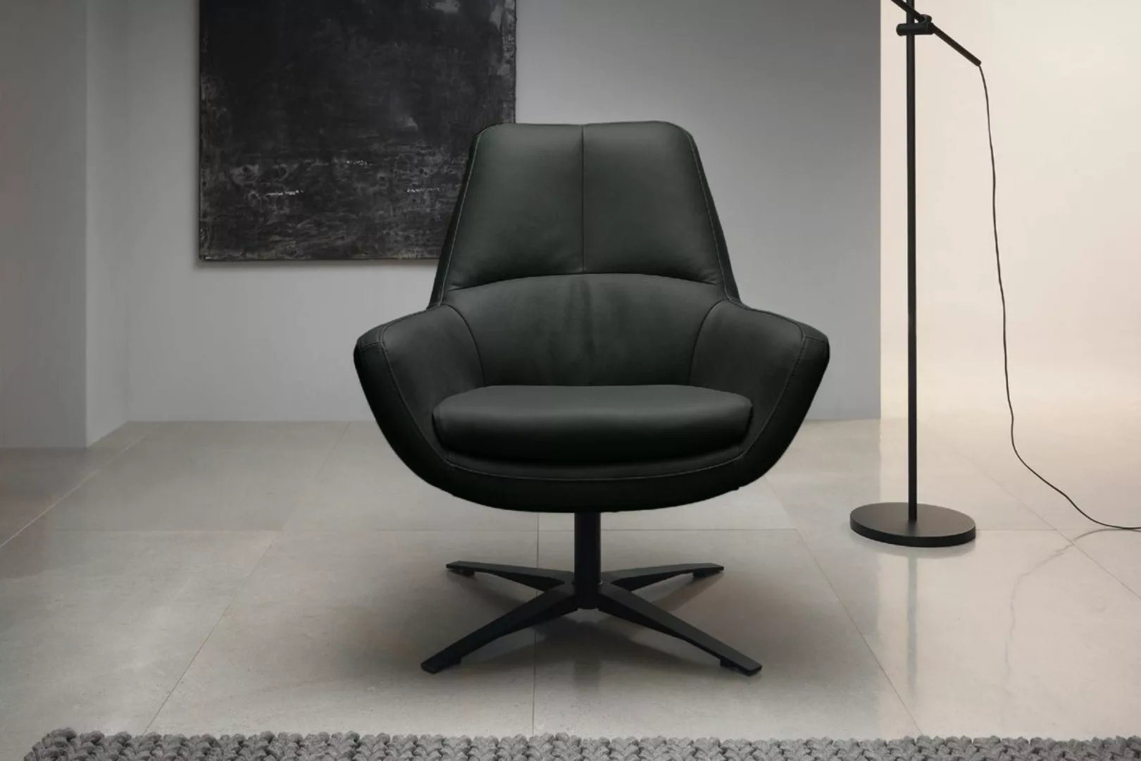 KAWOLA Drehsessel BALTIC Sessel Leder schwarz günstig online kaufen