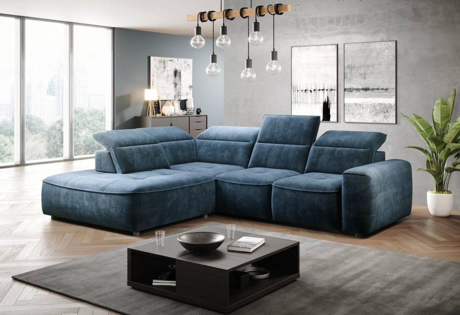 Sofa Dreams Ecksofa Cosmo L Form blau, elektrisch verstellbare sitze, Bettk günstig online kaufen