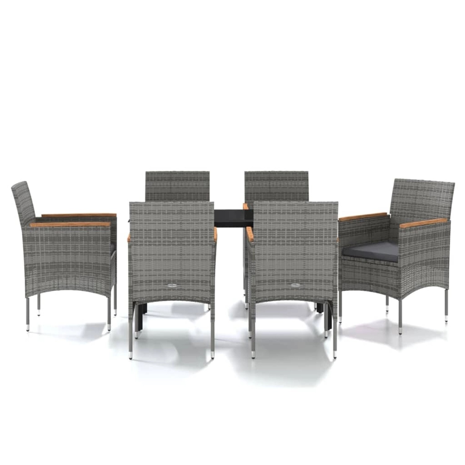 vidaXL 7-Tlg Garten-Essgruppe mit Kissen Grau und Schwarz 3099338 günstig online kaufen