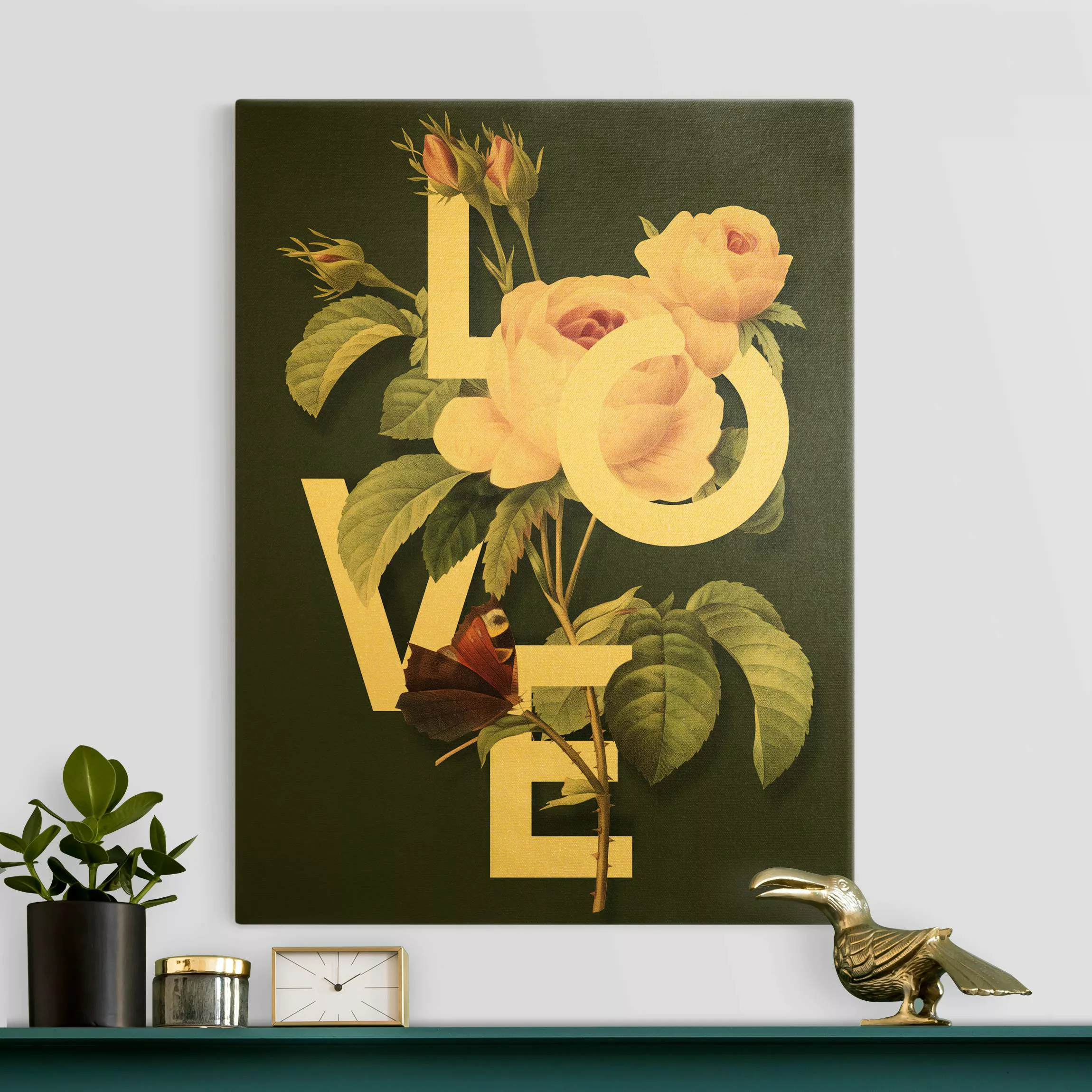 Leinwandbild Florale Typografie - Love günstig online kaufen