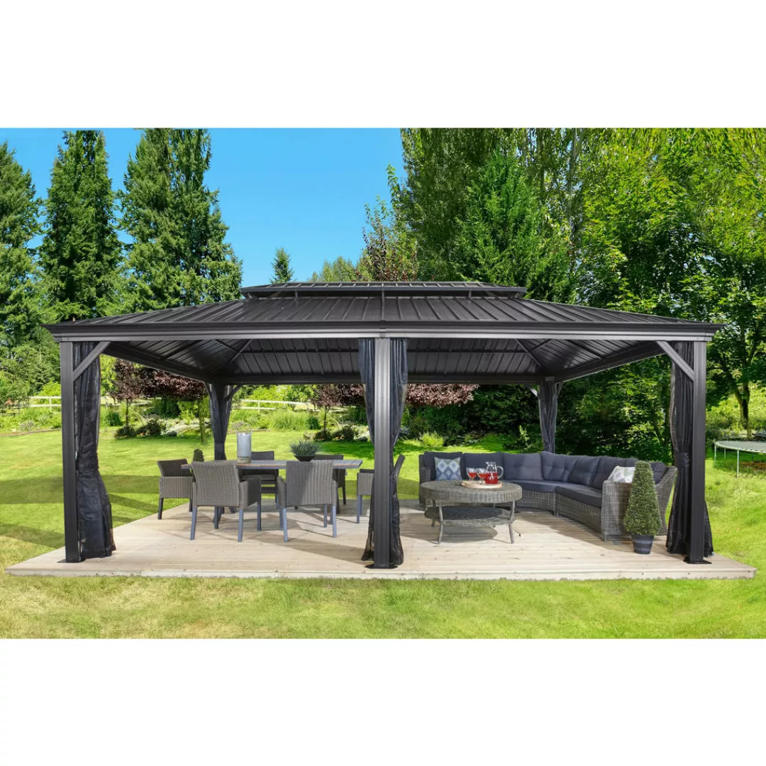 Sojag Pavillon Messina anthrazit Aluminium B/H/L: ca. 363x307x598 cm günstig online kaufen