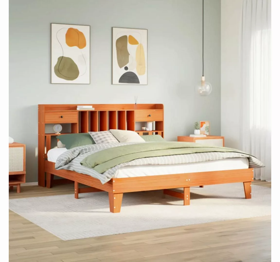 vidaXL Bett, Massivholzbett ohne Matratze Wachsbraun 180x200 Kiefernholz günstig online kaufen