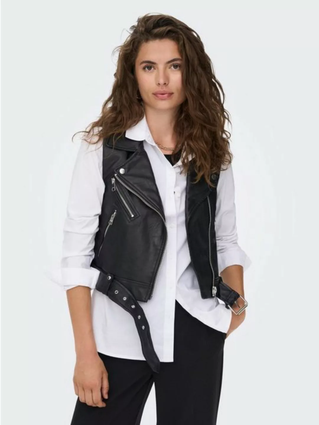 ONLY Longweste Kurze Biker Weste Kunstleder Jacke ONLVERA 6150 in Schwarz-2 günstig online kaufen