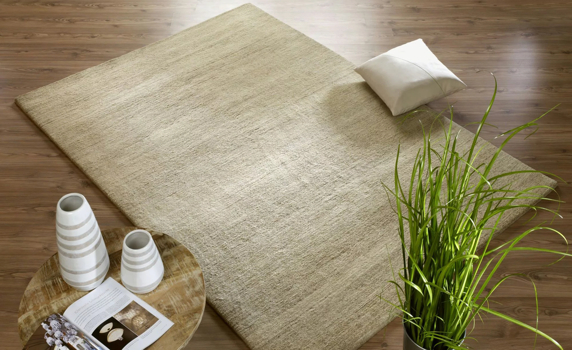 Handgeknüpfter Naturteppich - creme - Wolle - 90 cm - Teppiche > Wohnteppic günstig online kaufen