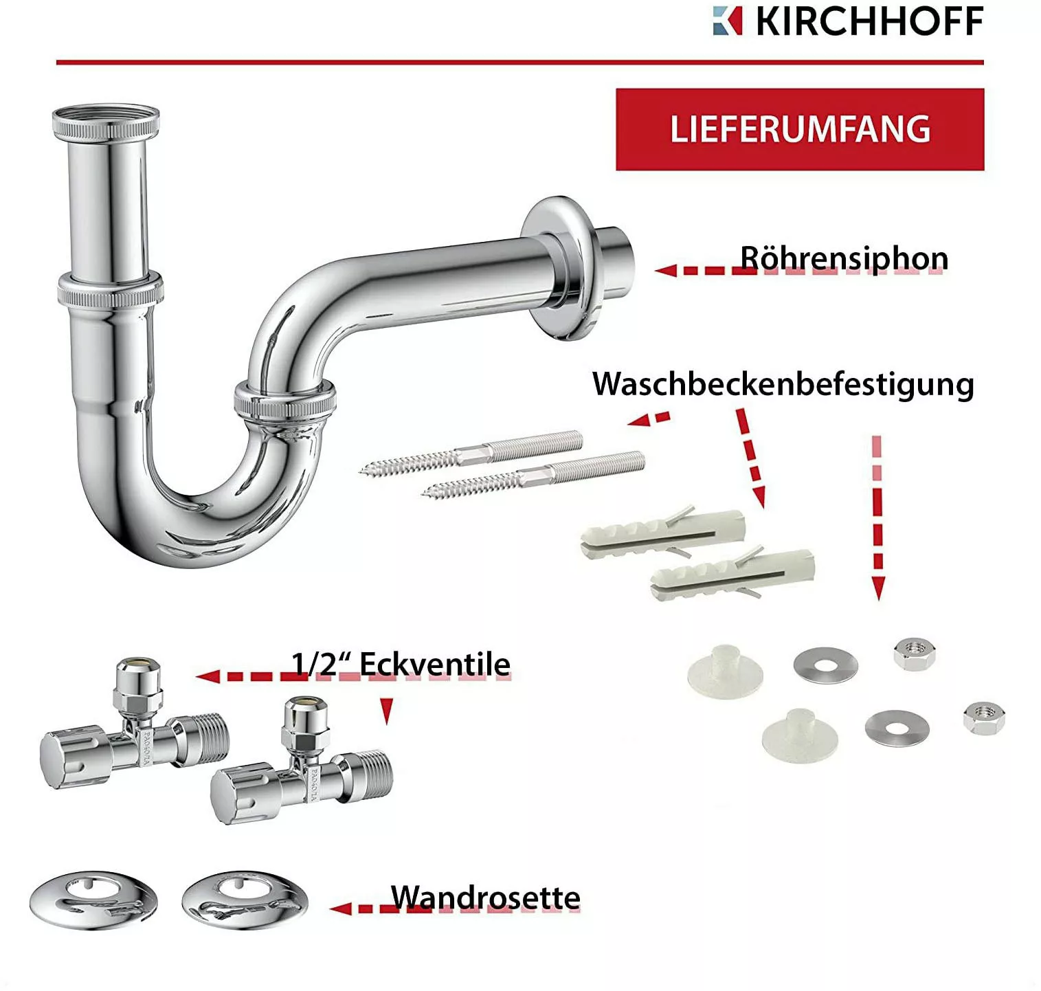 Kirchhoff Waschtisch-Röhrensiphon-Set 1 1/4 Zoll x 32 mm mit Befestigung 2x günstig online kaufen