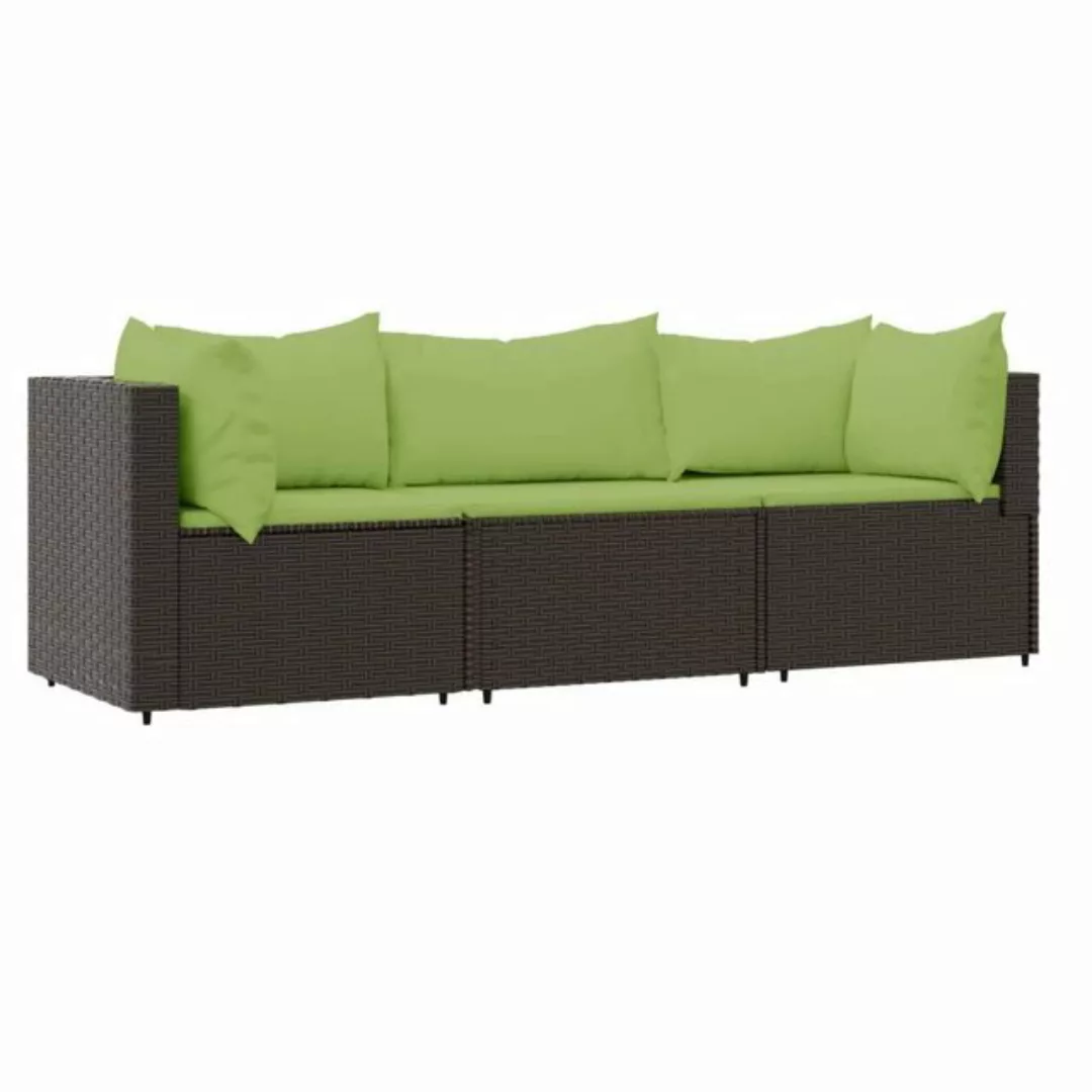 vidaXL Loungesofa 3-tlg. Garten-Lounge-Set mit Kissen Braun Poly Rattan, 1 günstig online kaufen