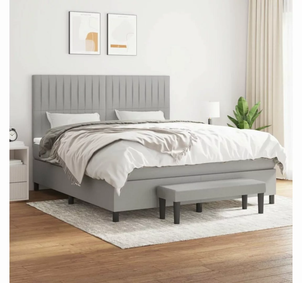 furnicato Bett Boxspringbett mit Matratze Hellgrau 180x200 cm Stoff günstig online kaufen