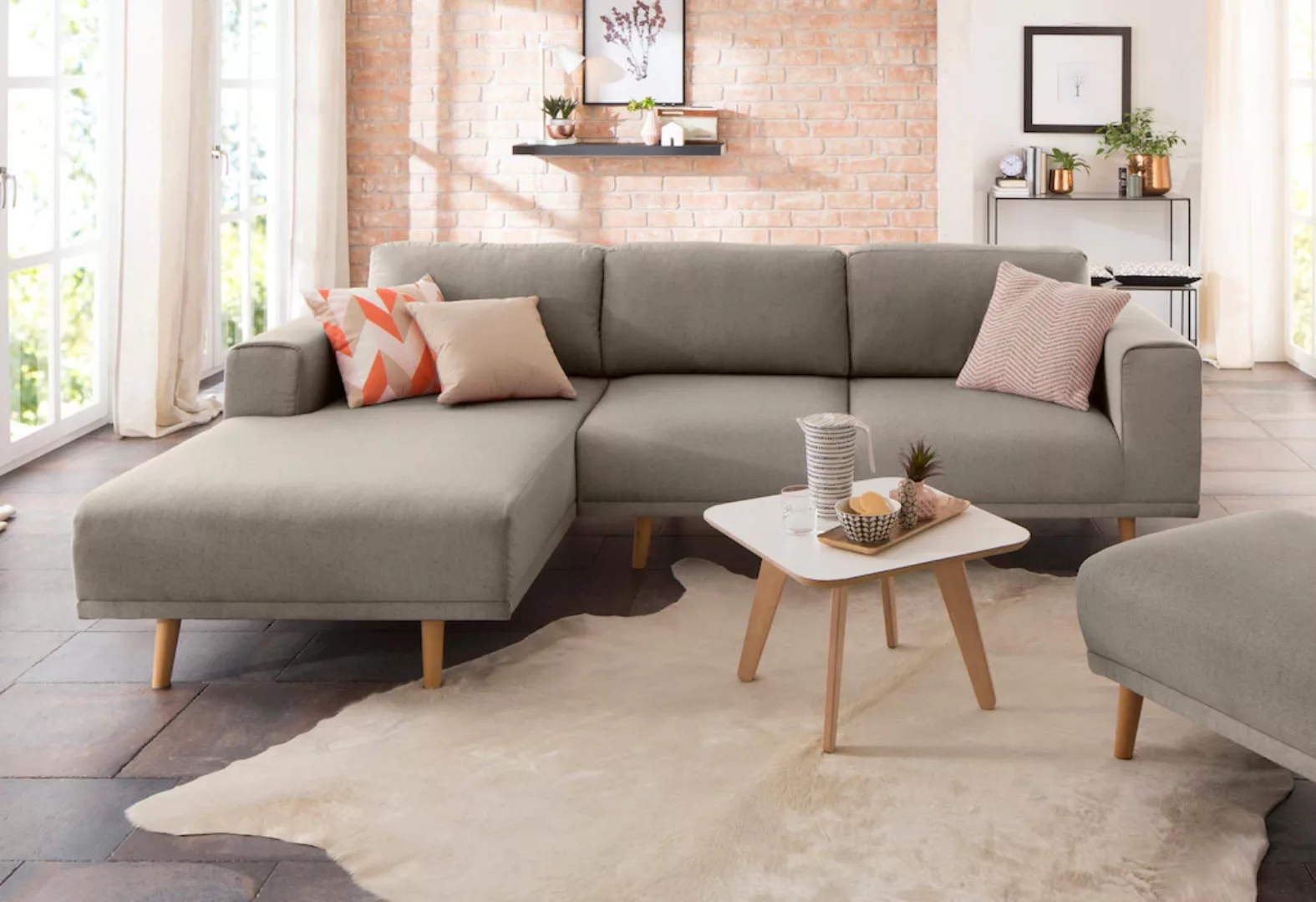 Home affaire Ecksofa "Lasse L-Form", im scandinavischen Stil mit Holzfüßen günstig online kaufen