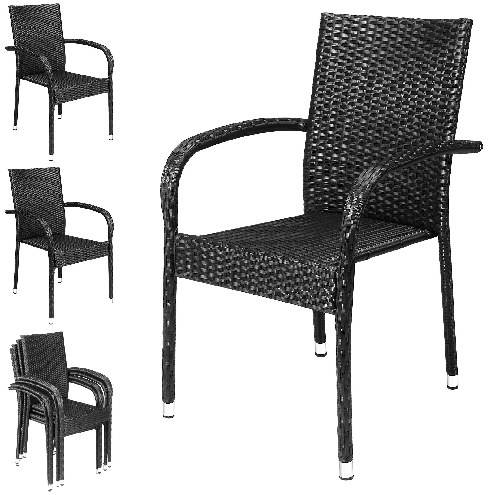 Polyrattan Stapelstuhl Comfort 4er-Set Schwarz günstig online kaufen