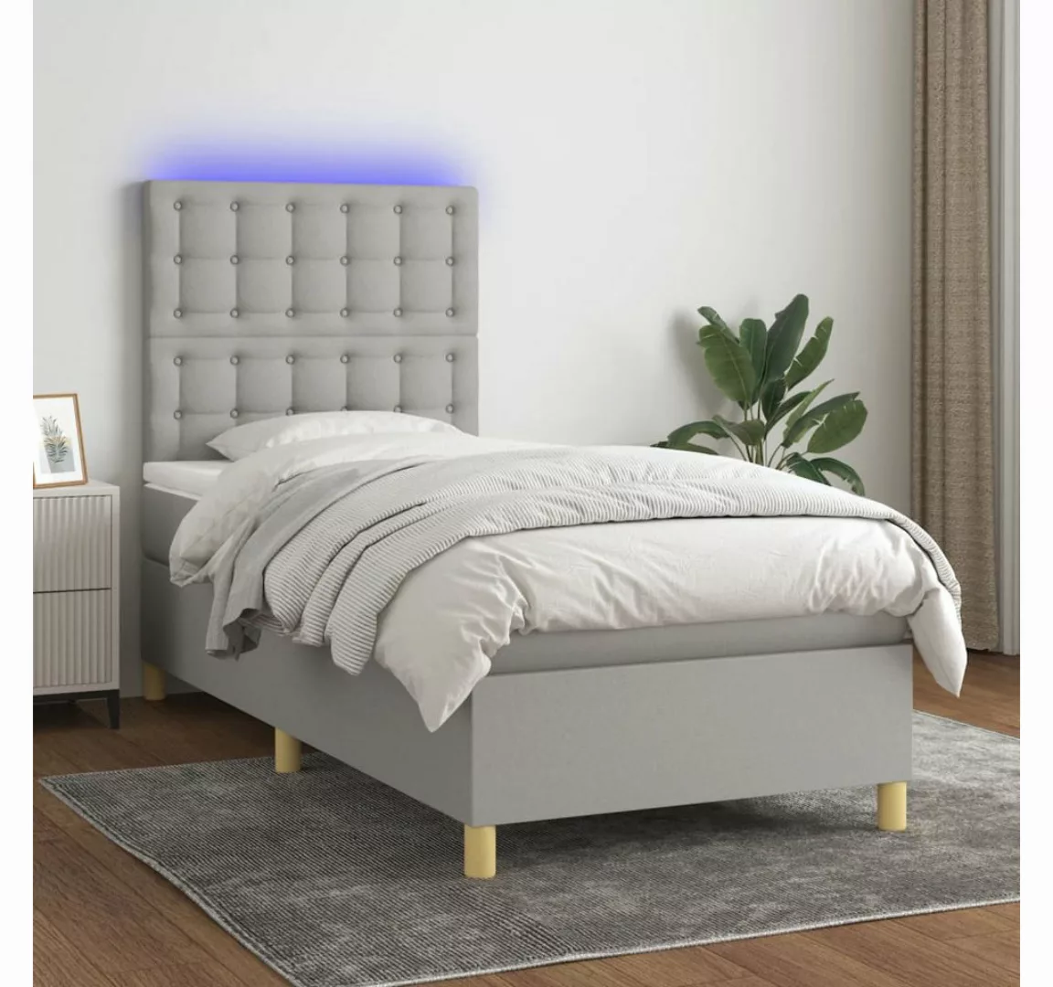 vidaXL Boxspringbett Boxspringbett mit Matratze LED Hellgrau 100x200 cm Sto günstig online kaufen