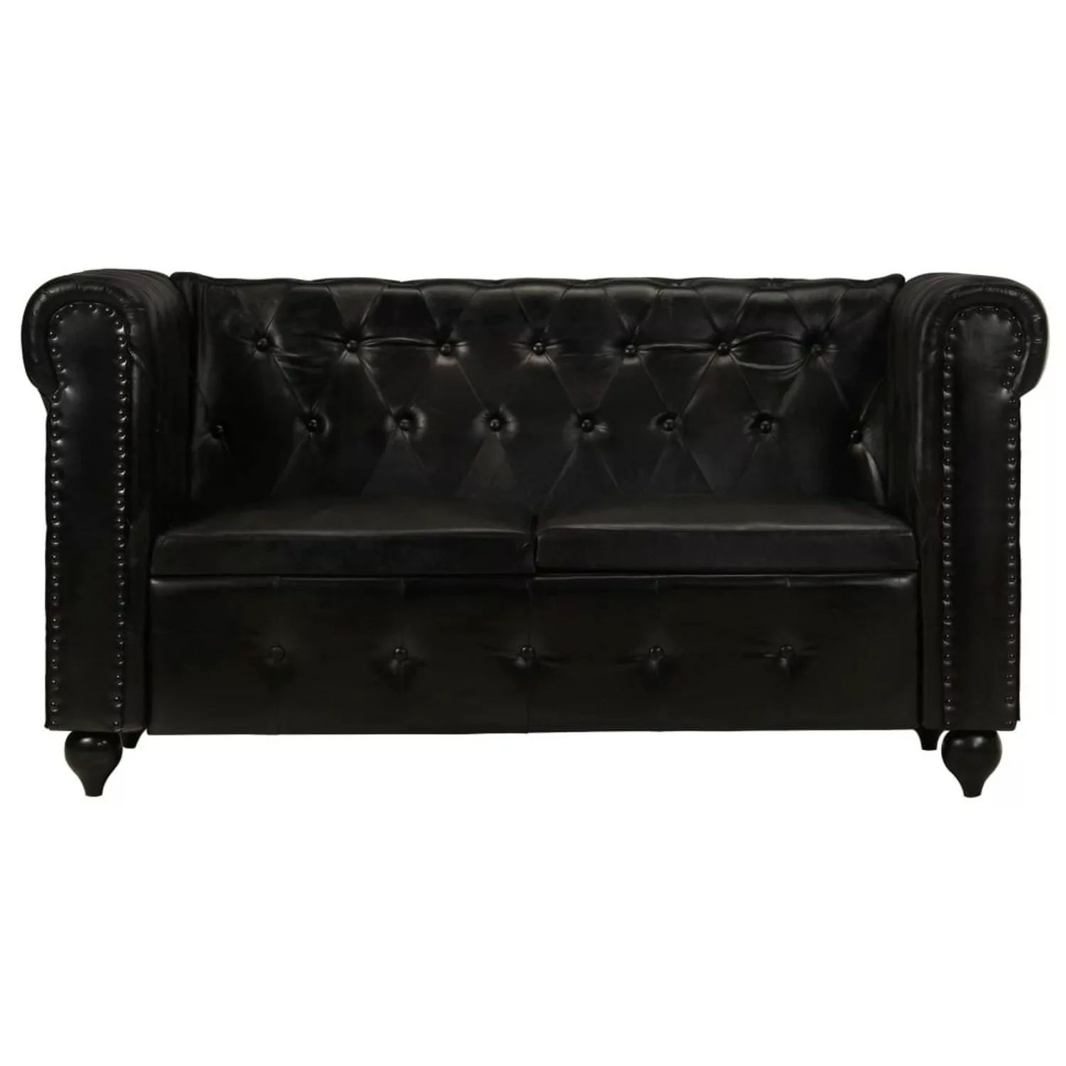 vidaXL Chesterfield-Sofa 2-Sitzer Schwarz Echtleder günstig online kaufen