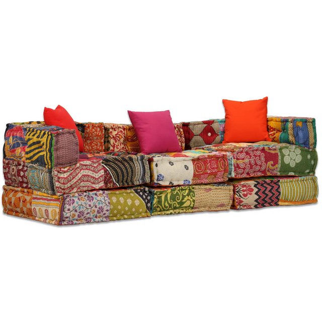 vidaXL Sofa 3-Sitzer Modularer Pouf Patchwork Stoff günstig online kaufen