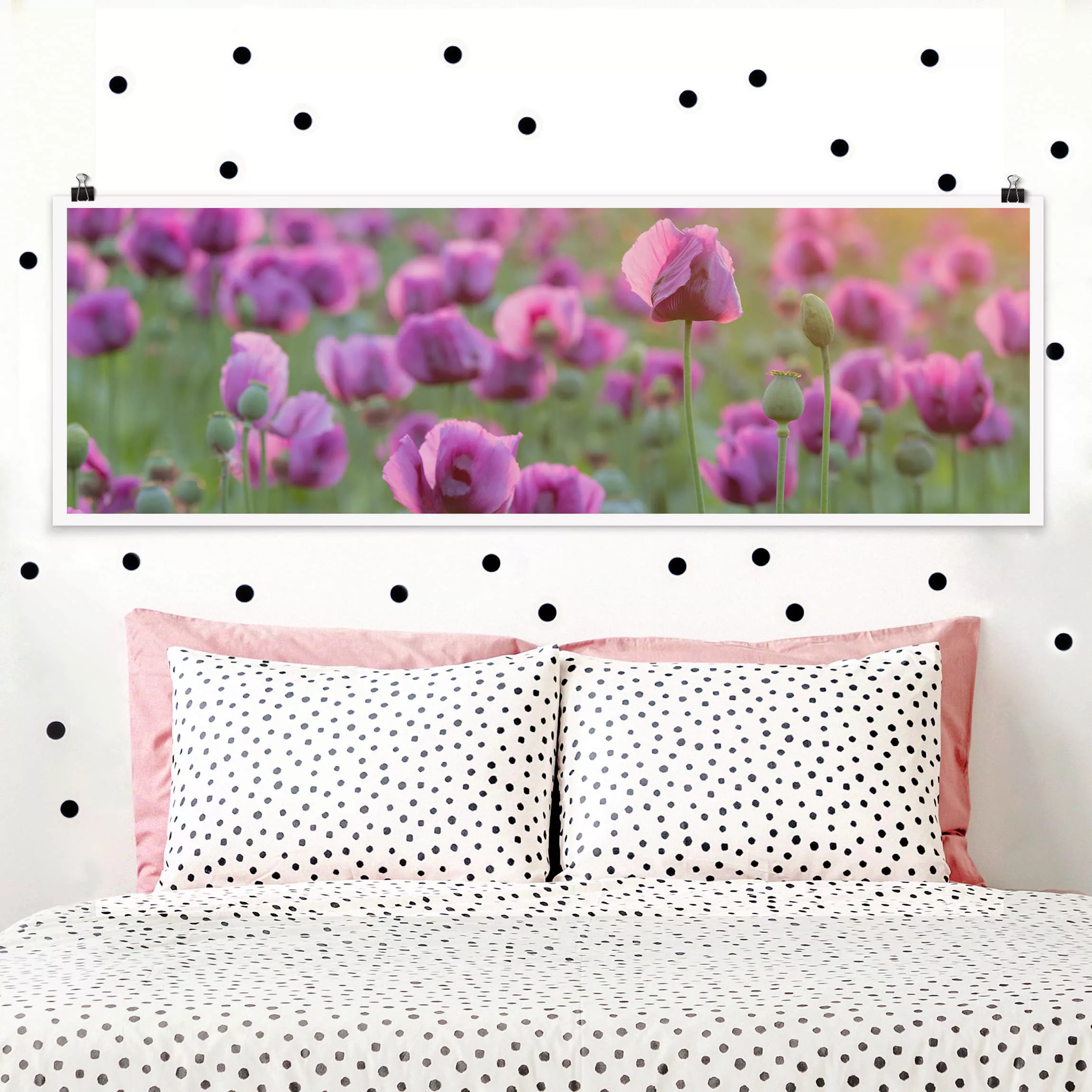 Panorama Poster Blumen Violette Schlafmohn Blumenwiese im Frühling günstig online kaufen