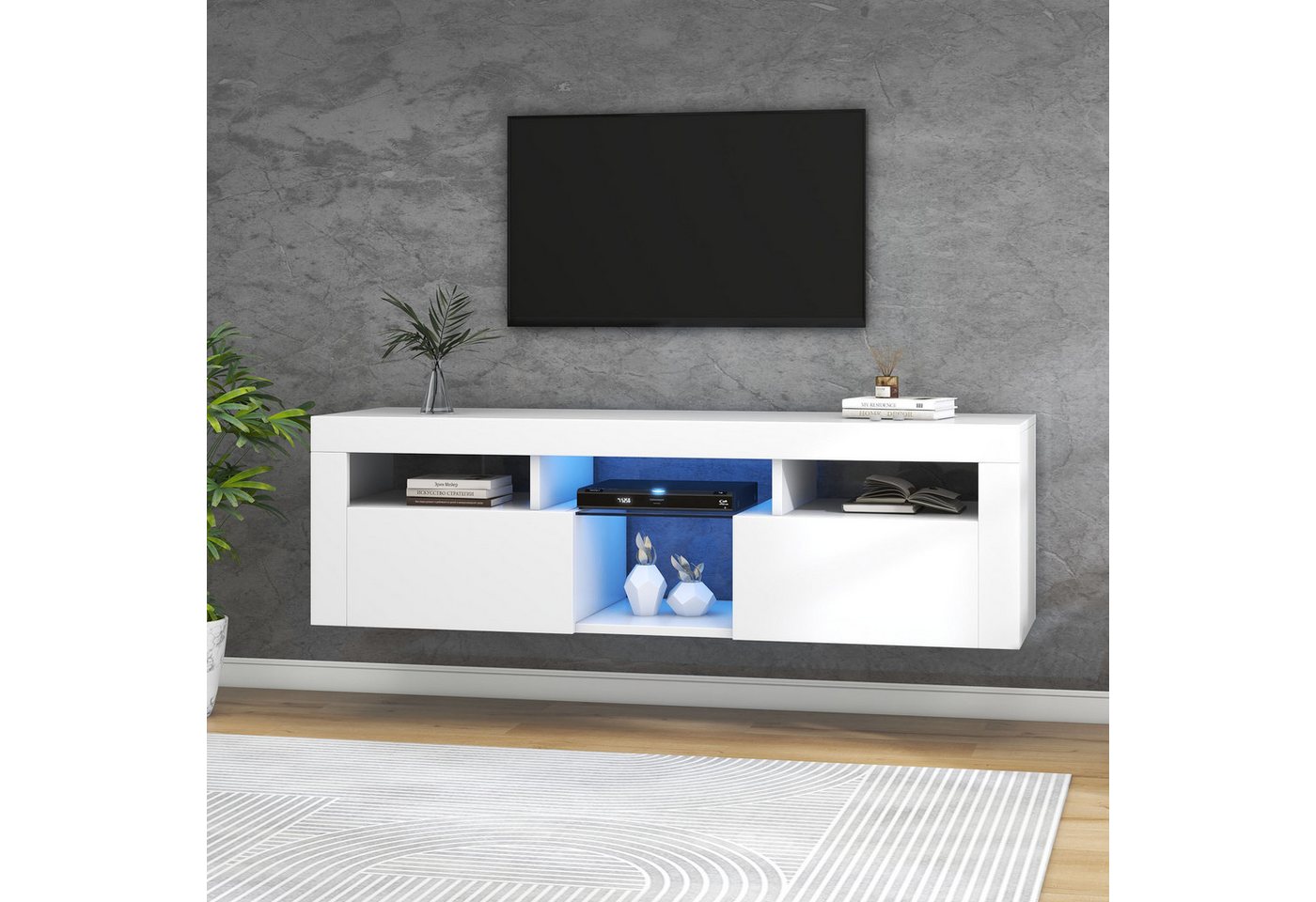 WISHDOR TV-Schrank Lowboard hochglanz (Breit: 140 cm) TV-Panel, mit LED-Bel günstig online kaufen